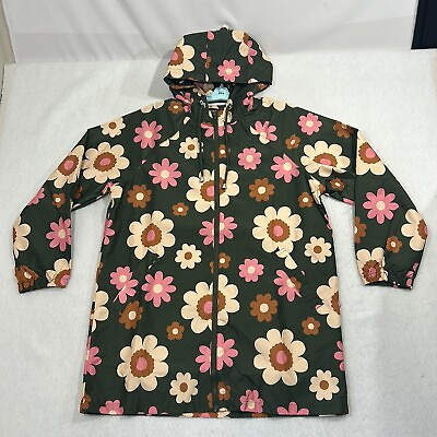 #ad Princess Highway Raincoat Miss 60S Green Flower Long Sleeve Hooded Womens Size M $27.99