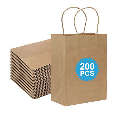 #ad 200 Bags 8 x 4.25 x 10.5 Inch kraft Paper Gift Bags with Handles Bulk Shopping $45.99
