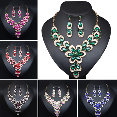 #ad Fashion Crystal Rhinestone Jewelry Sets Necklace Earrings Bibs Choker Women Gift $11.30
