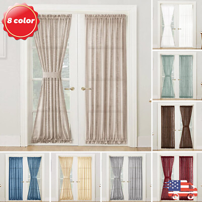#ad Single Panel Sheer Decor French Door Curtain Solid Color Curtain with Tieback $15.89