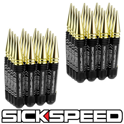 #ad SICKSPEED 32PC BLACK 5 1 2quot; LONG 24K GOLD SPIKED STEEL EXTENDED LUG NUTS 1 2X20 $160.88