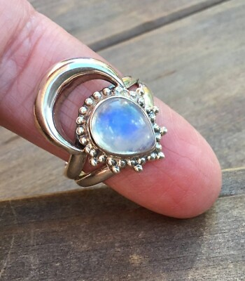#ad Natural Rainbow Moonstone Solid 925 Sterling Silver Ring Mother#x27;s Day Jewelry $14.24