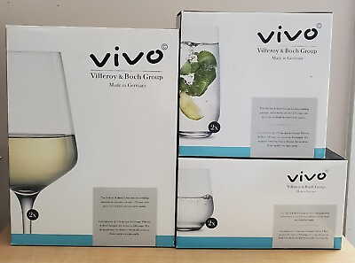 #ad Vivo Villeroy amp; Boch Tall Drink White Wine Short Drinking Glass Lot New In Box $45.00