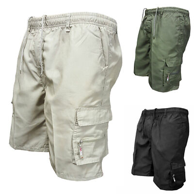 #ad Mens Elasticated Cargo Shorts Casual Work Combat Drawstring Pockets Half Pants A $14.99