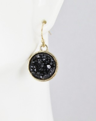 #ad Black druzy earrings sparkly lightweight faux druzy stone 1quot; long gold earrings $11.01