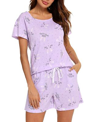 #ad ENJOYNIGHT Women#x27;s Cute Sleepwear Print Tee and Shorts Pajama Set X Large Bu... $33.60