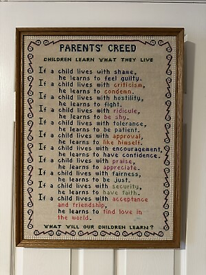 #ad Parents’ Creed LARGE Needlepoint 21x28 Inches Framed No Glass $110.00