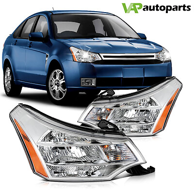 #ad For Ford Focus 2008 2011 Chrome Housing Clear Lens Headlights Assembly Pair $139.29
