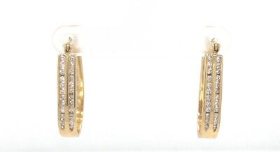 #ad 14K YELLOW GOLD CHANNEL SET DIAMOND EARRINGS 1 4 CT ladies gift hoop jewelry $629.99
