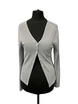 #ad Ladies Cardigan Size M Asymmetric V Neck Light Grey Made IN Italy 1A150 $19.19