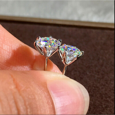 #ad Lab Created diamond Wedding stud earrings 2.00 Ct white round cut 925 Silver $10.99