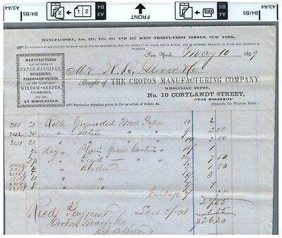 #ad 1859 Billhead Paper Paper Hanging Window Shades New York Croton Manufacturing $19.95