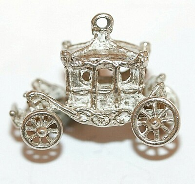 #ad Vintage Sterling Silver 925 Moving Royal Carriage Bracelet Charm 3.8g $29.99