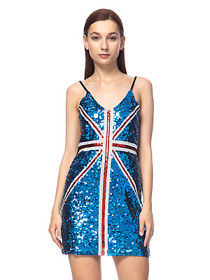 #ad UK Flag British Costume Shine Sequin Dress Great Britain Union Jack $21.99