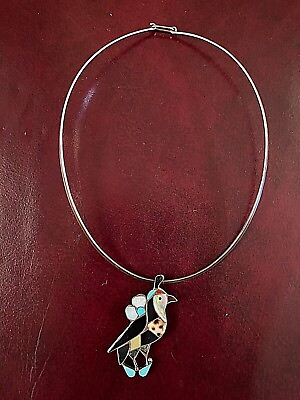 #ad Native American Zuni Artist Carlene Leekity Sterling Silver Onyx Necklace Pin $312.00