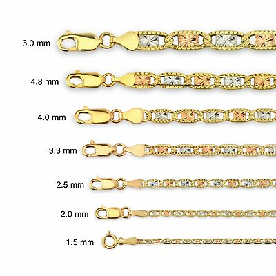 #ad #ad 14k Gold Necklace Solid Tri Color Valentino Chain DiamondCut 1.5mm 6.0mm $139.49
