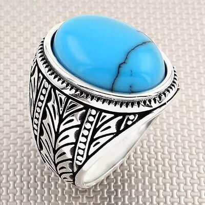 #ad Natural Turquoise Oval Shape Stone 925 Silver Sterling Handmade Ring For Men#x27;s $36.60