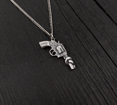 #ad Solid Sterling Silver Knotted Gun Necklace Non Violence 410 $75.00