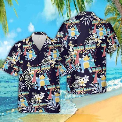#ad Bluey Rad Dad Hawaiian Shirt Bandit Heeler Fathers Day Button Up Shirt $33.99