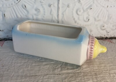 #ad Vintage Baby Bottle Pottery Planter White Blue Pink Yellow Shower Nursery Cute $5.21