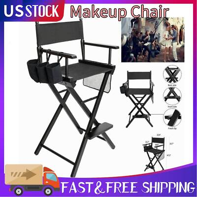 #ad Directors Chair Canvas Tall Seat Makeup Stool Black Wood Folding W Storage Bag $90.99