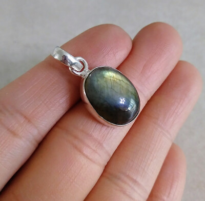 #ad NATURAL OVAL BLUE FIRE LABRADORITE 925 STERLING SILVER PENDANT 1quot; NECKLACE $8.99