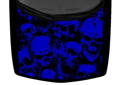 #ad Distressed Skulls Abstract Grunge Truck Hood Blue Wrap Vinyl Graphic Car Decal $104.05