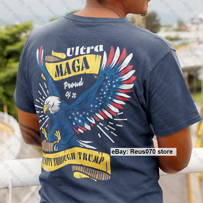 #ad Ultra MAGA T shirt Unity Through Trump 2024 America Flag USA Eagle Logo T Shirt $20.99