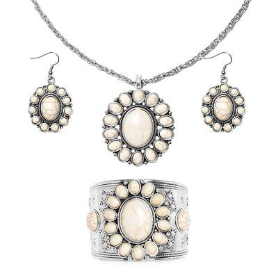 #ad #ad Women Gorgeous Earrings Set White Howlite Flower Bracelet Pendant Necklace Gifts $18.99