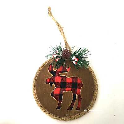 #ad Holiday Time Country Style Wooden BIG REINDEER Christmas Ornament H 5quot; New item $8.85