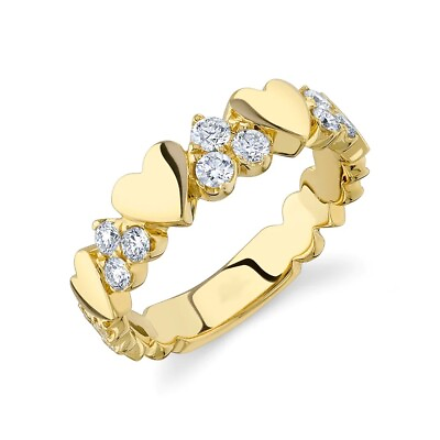 #ad 14K Yellow Gold Diamond Heart Ring Band Natural Round Cut 0.50 CT $1695.00