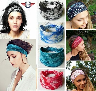 #ad Boho Wide Women Stretch Headband Turban Sport Yoga Knotted Hair Band Head Wrap $5.57