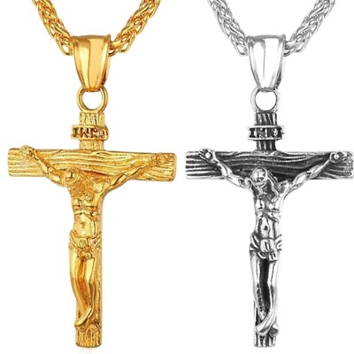 #ad Stainless Steel Jesus Christ Crucifix Necklace Cross Pendant Chain Necklace Gift $7.19