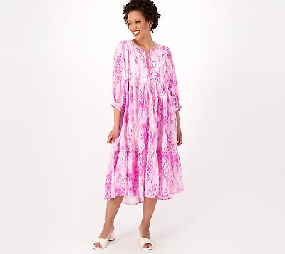 #ad Destination 365 Printed Midi Dress Pink Ikat M New $38.25