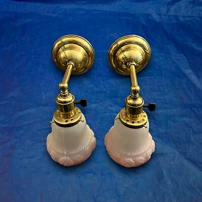 #ad Great Pair Antique Brass Early Electric Style Wall Sconces 5G $1500.00