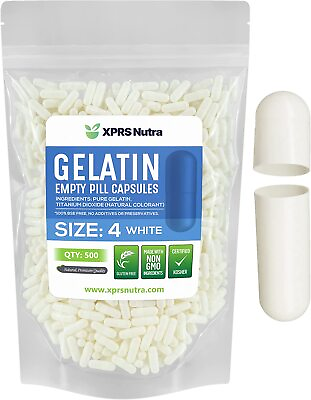 #ad Size 4 White Empty Gelatin Pill Capsules Kosher Gel Caps Gluten Free USA Made $74.99