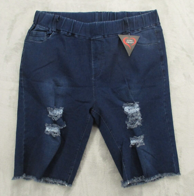#ad Love Sweet Distressed Cut Off Jean Shorts Women#x27;s 3XL Blue Dark Wash Stretch $10.14