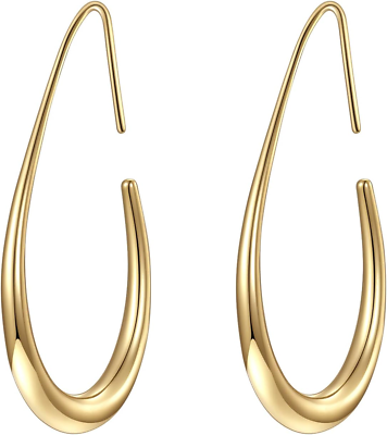 #ad Lightweight Teardrop Hoop Earrings for Women 14K Gold White Gold Plated Large $39.99