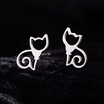 #ad STAINLESS STEEL ♡ SILVER Cat Lady Earrings $10.00