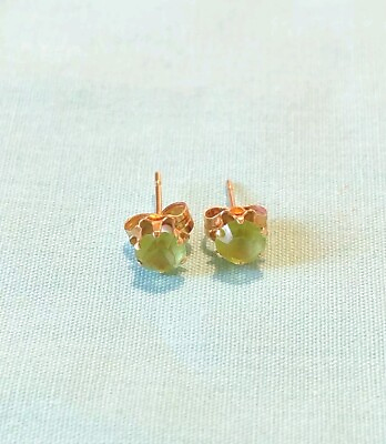 #ad Signed 14k Gold Earring Studs Green Faceted Glass Not Scrap 4mm 0.6g $75.00