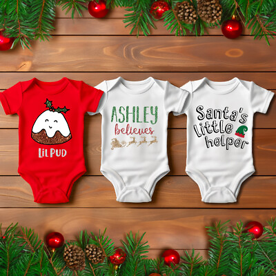 #ad Christmas Babygrow Baby Vest Personalised Xmas Pudding First Boys Girls Gift GBP 13.99