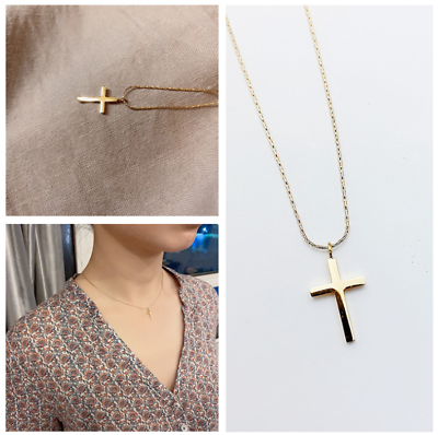 #ad Women 14K Gold Stainless Steel Small Cross Pendant Chain Necklace Gift AG $5.95