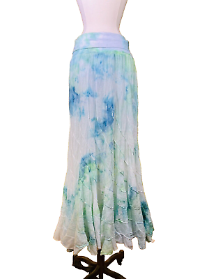 #ad Maxi Skirt Medium Fold Over Waist Tie Dye Mermaid Comfort Lined Green Blue White $68.00