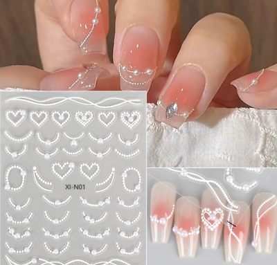 #ad Carved Pearl French Heart Nail Art Stickers 3D Self Adhesive XI N1 NH21 $2.95