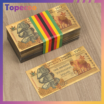 #ad For Collection Gifts 100pcs Gold Foil Banknote Zimbabwe 100 Yottalillion Dollar $84.75