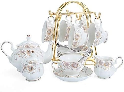 #ad Flower Tea Set 22 Pcs Porcelain Ceramic Coffee Tea Gift Sets Cups Saucer Service $110.50
