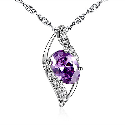 #ad #ad Real 925 Sterling Silver Pendant Necklace Simulated Amethyst Oval Cut Her Gifts $21.90