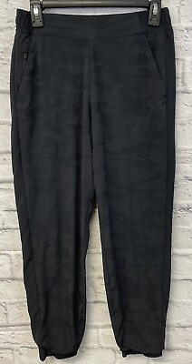 #ad Athleta Womesn 4 petite jogger pants black camo Brooklyn Textured Lined 4P $22.49