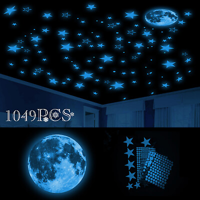 #ad 3D Glow In The Dark Wall Stickers Luminous Stars Moon Child Room Ceiling Decor $11.98