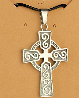 #ad Stainless Steel Scroll Celtic Cross Pendant Necklace 20quot; Heavy $18.99
